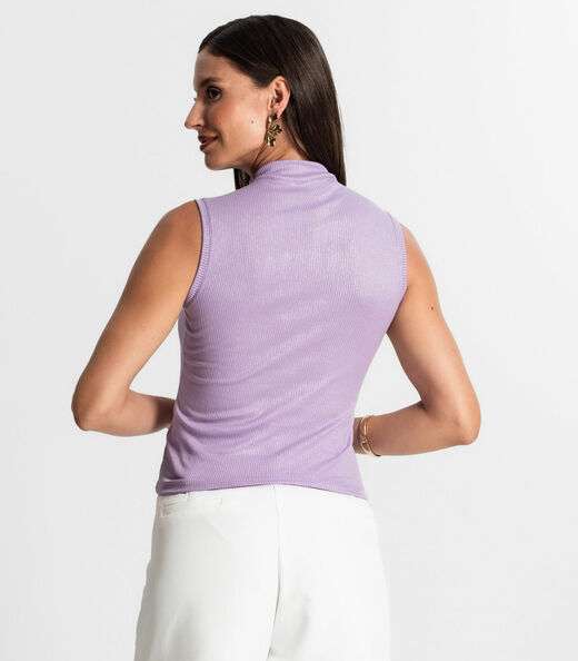 Regata Feminina Em Ribana Canelada Lurex Rovitex Roxo