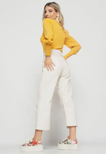 Blusa  Princesa Manga Longa Canelada Mostarda