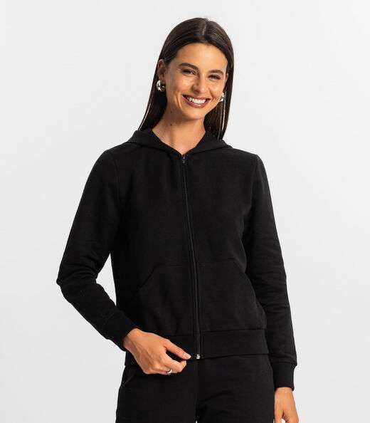 Jaqueta Feminina Básica com Capuz Rovitex Preto