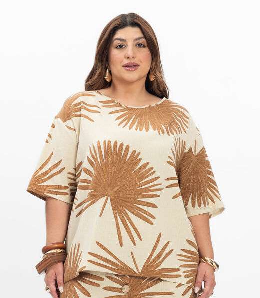 Blusa Manga Curta Feminina Plus Size Secret Glam Bege