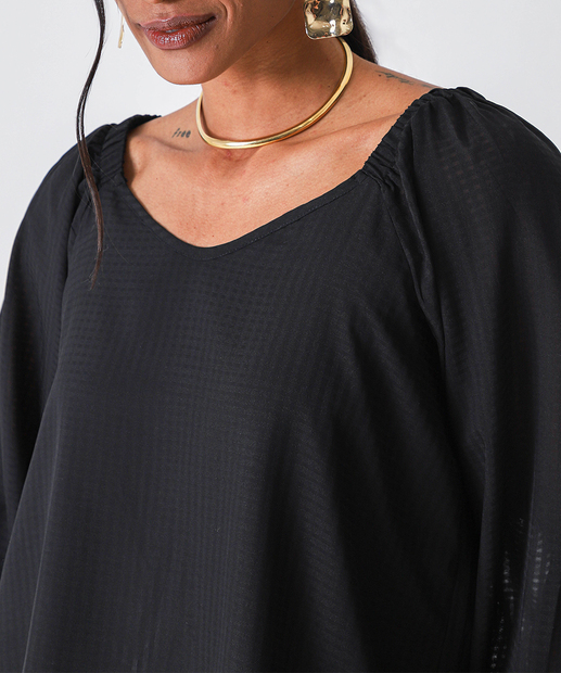 Blusa Feminina Manga 7/8 Textura Marisa Preto