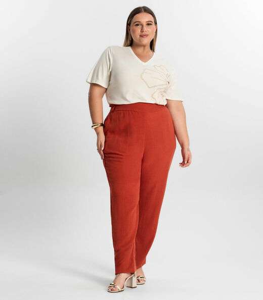 Blusa Feminina Plus Size Manga Evasê Secret Glam Bege