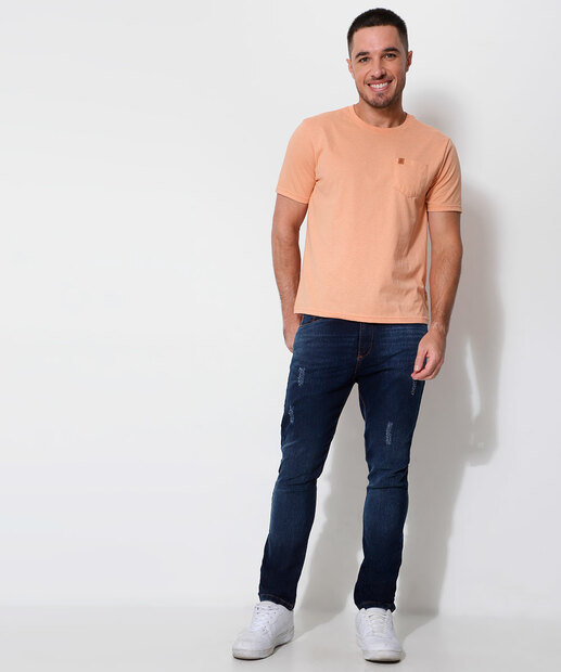 Calça Masculina Jeans Reta Bolsos 