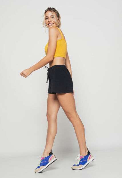 Short  Godê Canelado Preto