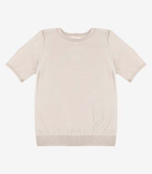 Blusa Feminina Manga Curta Lisa Em Tricot Dianna Bege