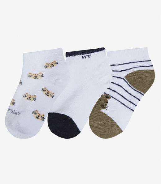 Kit 3 Pares De Meia Cano Curto Infantil Trick Nick Bege