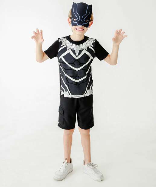 Camiseta Infantil Pantera Negra Marvel Tam 4 a 10