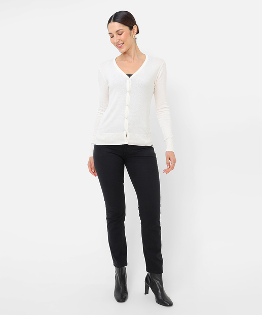 Cardigan Feminino Botões Pérolas Sintéticas Marisa Off White