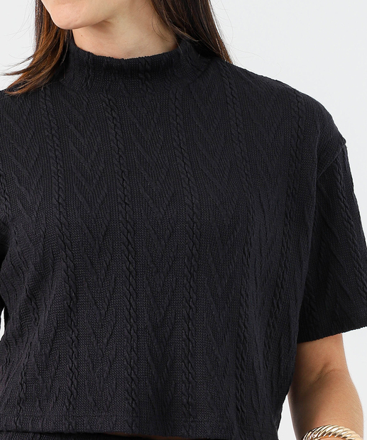 Blusa Cropped Feminino Jacquard Textura Marisa Preto