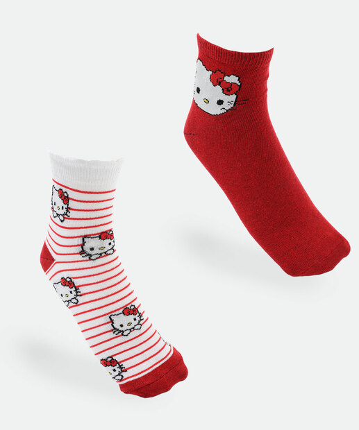 Image_Kit 2 Meias Soquete Feminina Hello Kitty Vermelho
