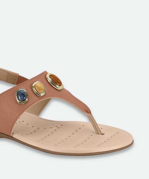 Sandália Feminina Rasteira Pedras Sintéticas Modare Bege