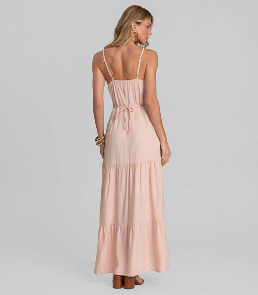 Vestido Longo Feminino De Alça Em Viscose Dianna Marrom