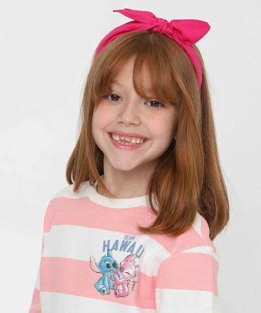 Blusão Infantil Moletinho Stitch Listrada Tam 4 a 10 Off White