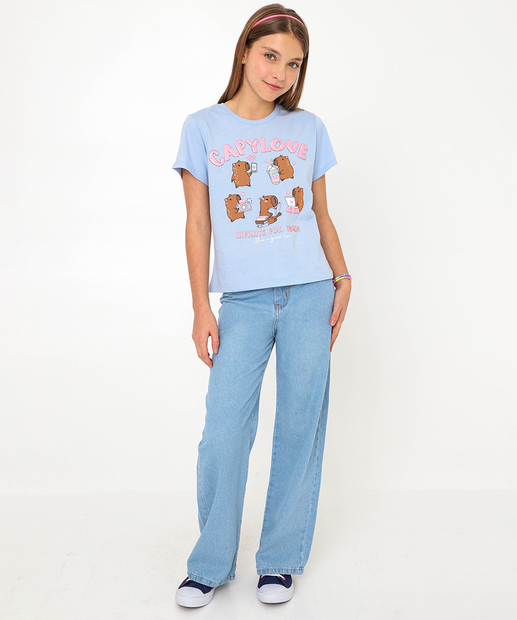 Camiseta Juvenil Estampa Capivaras Marisa Tam 10 a 16 Azul