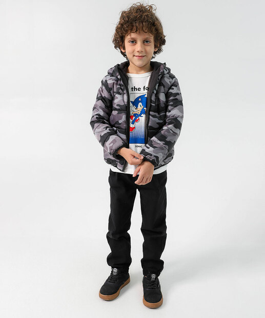 Jaqueta Infantil Puffer Camuflada Marisa Tam 4 a 10 Cinza