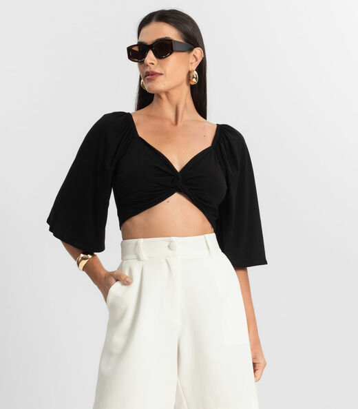 Blusa Cropped Feminina Nózinho Rovitex Preto