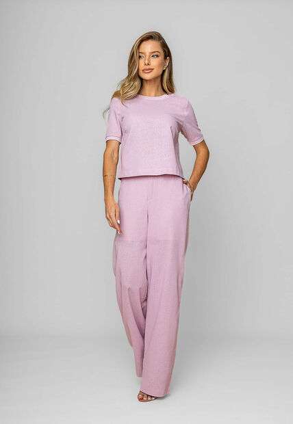 Blusa Alfaiataria Gola Ribana Manga Curta Rosa Salvatore