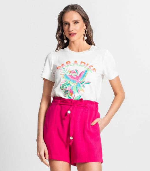 T-shirt De Viscose Creponada Feminina Endless Bege