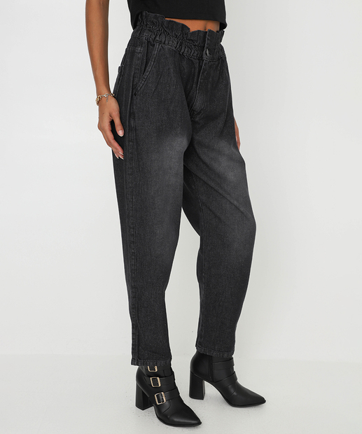Calça Jeans Feminina Clochard Bolsos Preto