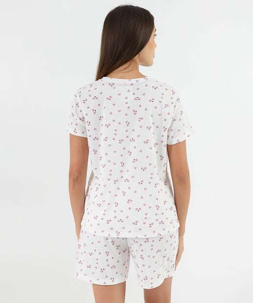 Pijama Feminino Estampa Corações Marisa Off White