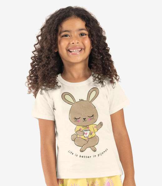 Pijama Infantil Menina Meia Malha Rovi Kids Bege