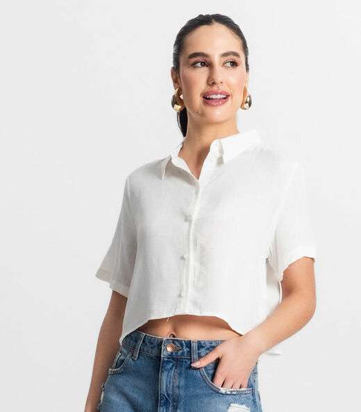 Cropped Feminino Com Botões Select Branco
