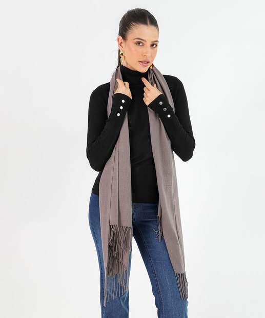 Cachecol Feminino Liso Franja Marisa Cinza