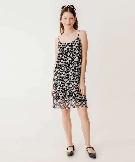 Vestido Feminino Tule Corações Alças Finas Marisa