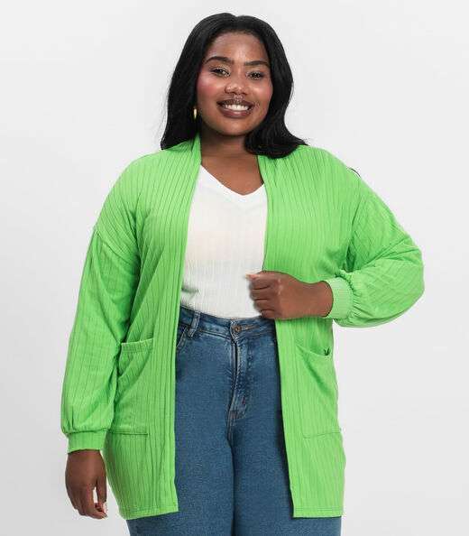 Cardigan Feminino Pluz Size Infinita Cor Verde