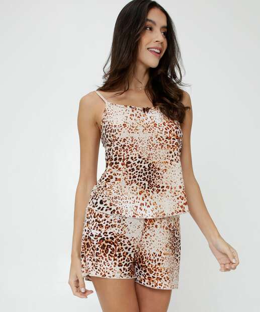 Pijama Feminino Estampa Animal Print Alças Finas Marisa