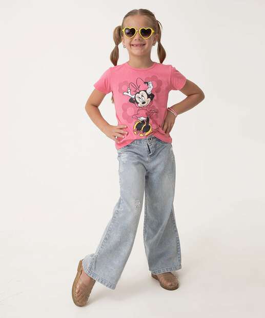Camiseta Infantil Estampa Minnie Tam 4 a 10 Rosa