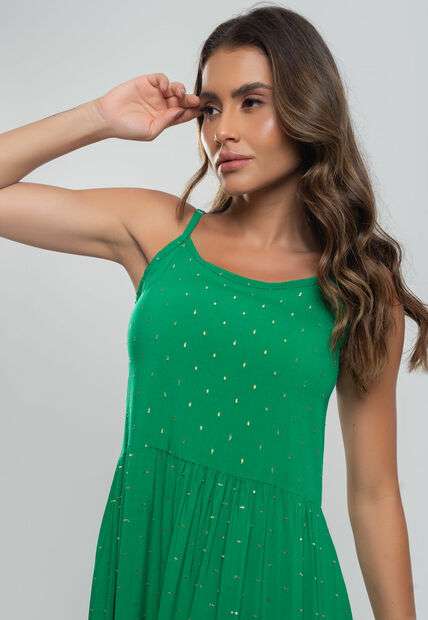 Vestido Midi Viscose Babado Com Lurex Verde Salvatore Fashion
