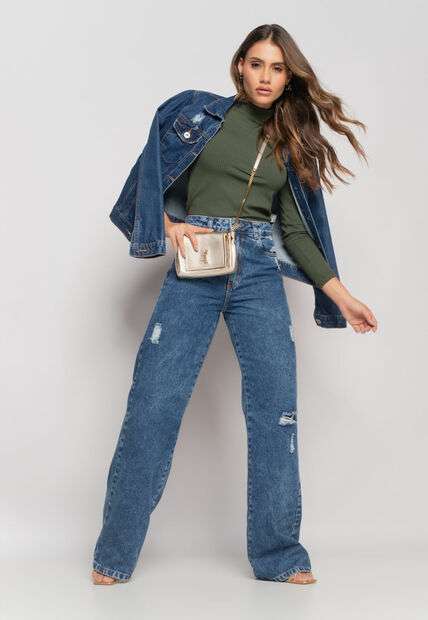 Blusa Gola Alta Manga Longa Malha Canelada Verde Salvatore Fashion