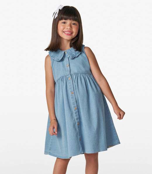 Vestido Infantil em Light Denim Trick Nick Azul
