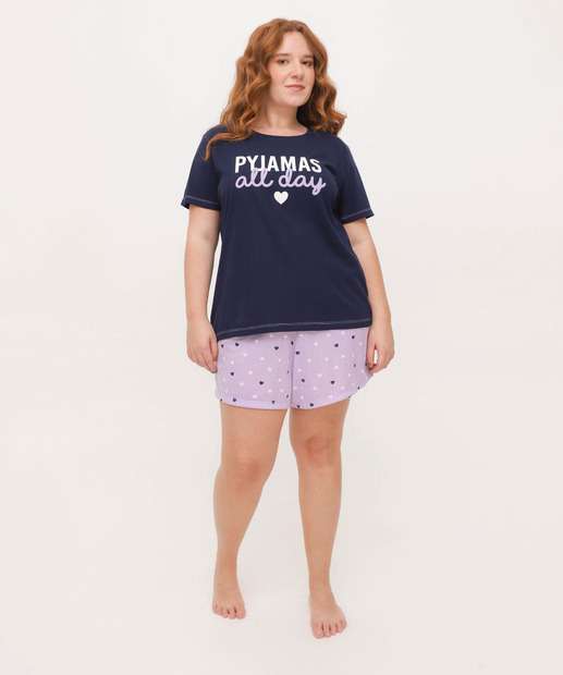 Pijama Plus Size Feminino Estampa Frase Manga Curta Marisa
