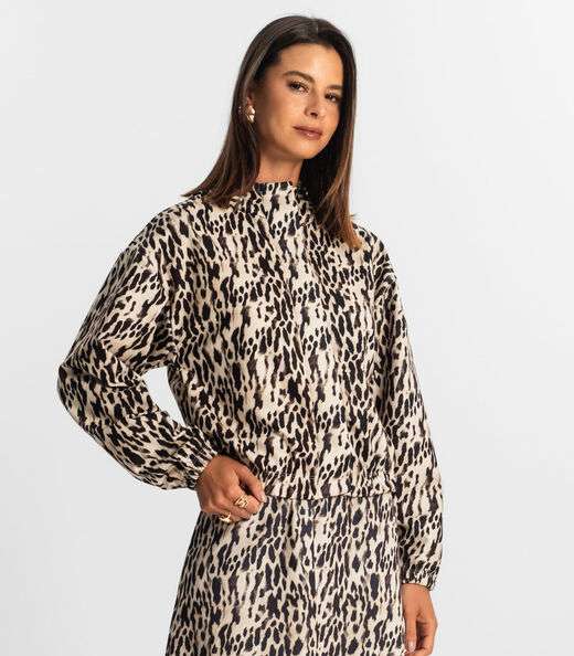 Jaqueta Feminina Em Ponto Roma Estampada Rovitex Bege