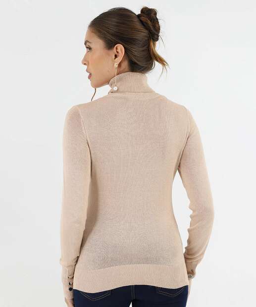 Suéter Feminino Gola Alta Botões Marisa Bege