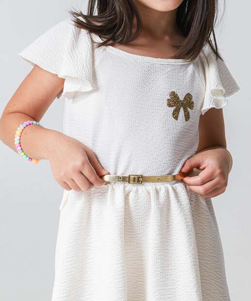 Vestido Infantil Textura Cinto Marisa Tam 4 a 10 Off White