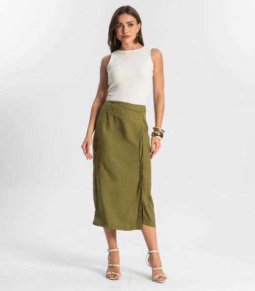 Saia Midi Com Fenda Endless Verde