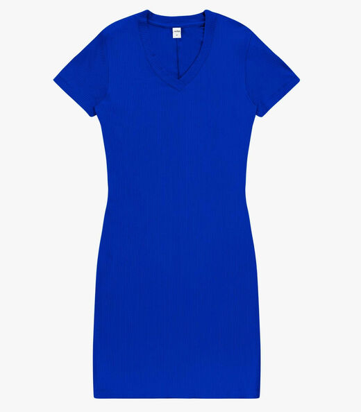 Vestido Curto Feminino Ribana Canelada Rovitex Azul