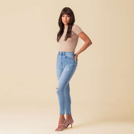 Calça Jeans Cigarrete Puídos Feminina Disparate