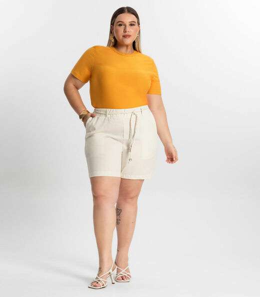 Blusa Plus Size Feminina Manga Curta Secret Glam Amarelo
