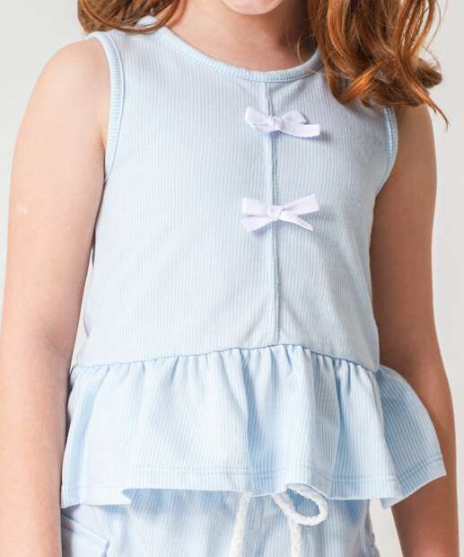Blusa Infantil Canelada Laços Marisa Tam 4 a 10 Azul