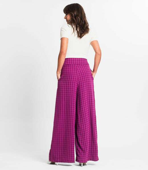 Calça Pantalona Feminina Xadrez Endless Roxo