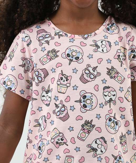 Camisola Infantil Cupcake Babado Marisa Tam 4 a 12 Rosa