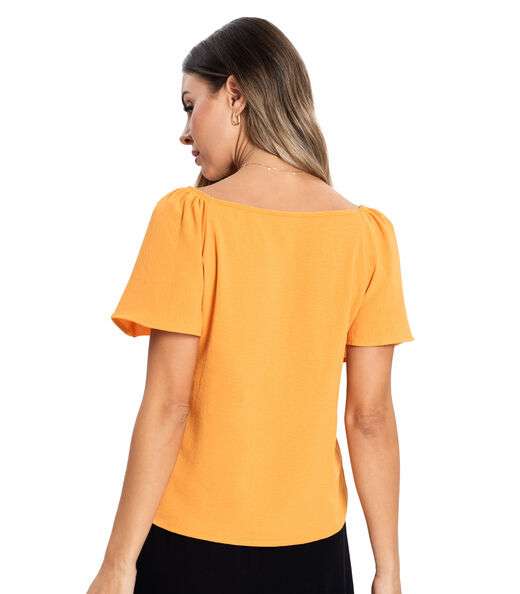 Blusa De Manga Ampla Com Elástico Rovitex Marrom