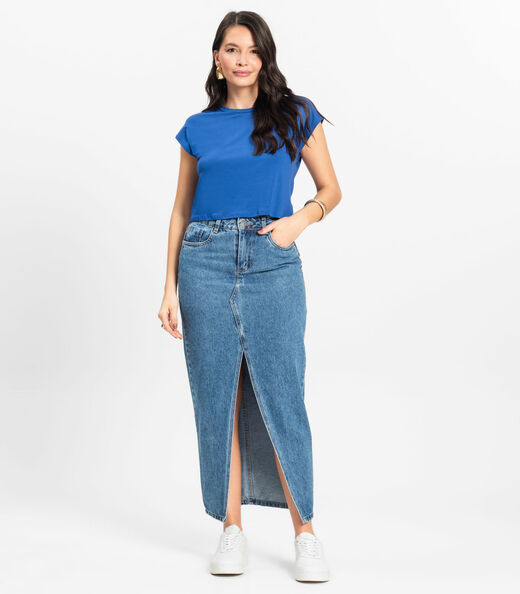 Blusa Básica Feminina Viscotorcion Rovitex Azul