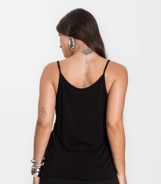 Blusa de Alça em Visco Tricot Infinita Cor Preto