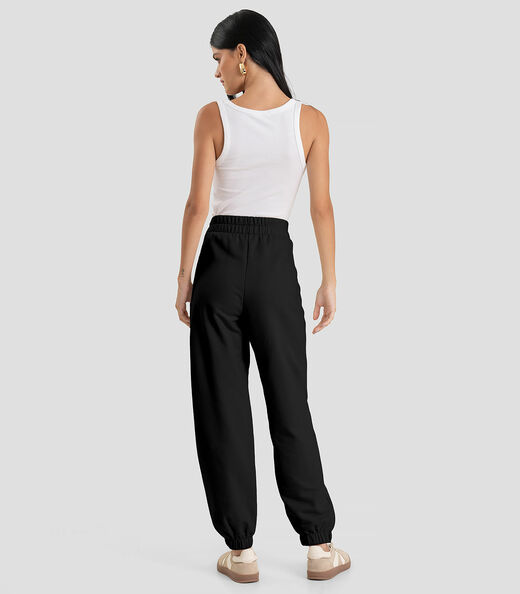Calça Jogger Feminina em Moletom Penteado Dianna Preto
