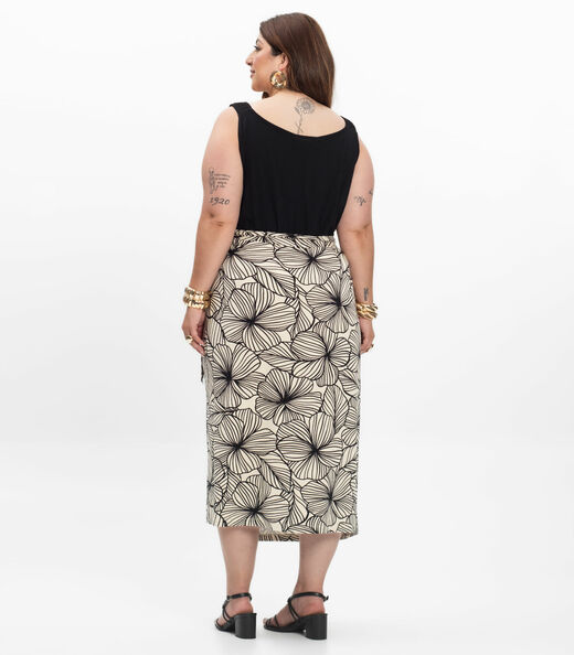 Saia Super Midi Feminina Plus Size Secret Glam Bege